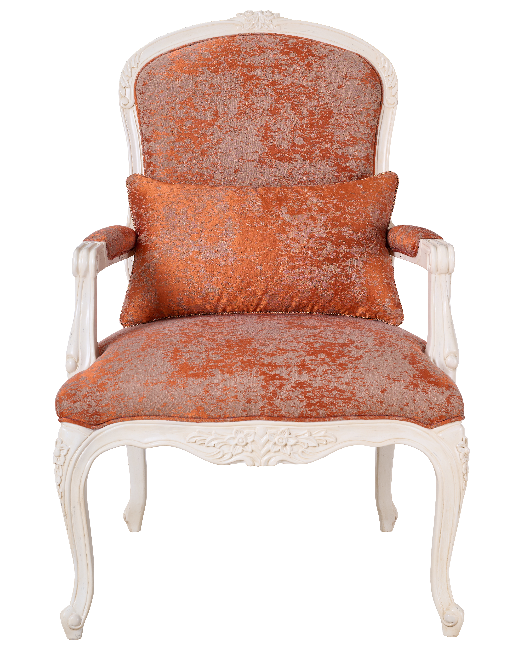 Front view of High Wingback Chair AC-003 — beech wood carved motifs, jacquard upholstery, French Louis XV silhouette